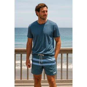 FAIR HARBOR Blue Gray White Stripe Swim Board Shorts    Mens Size 30
